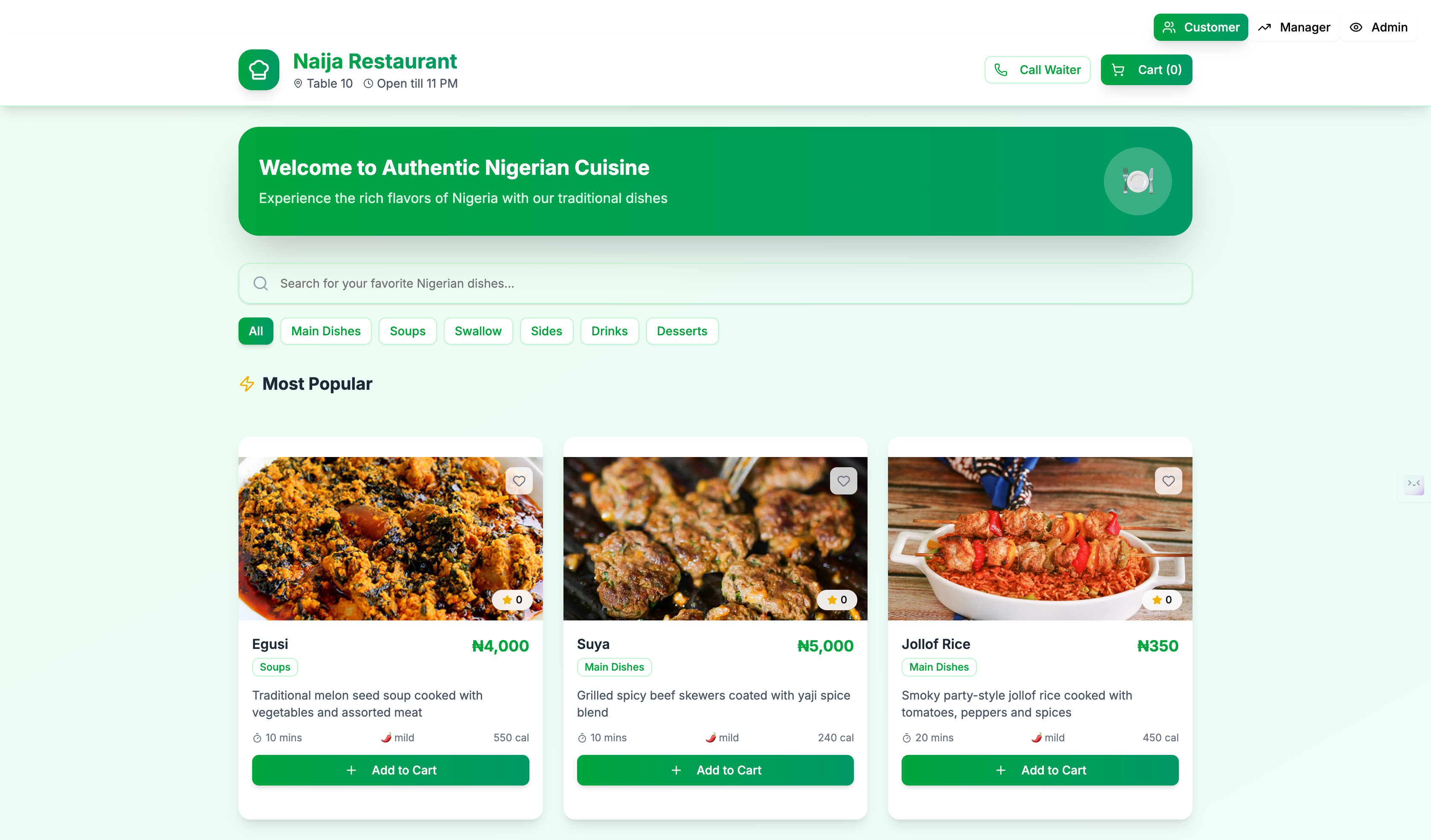 Restaurant Ordering System